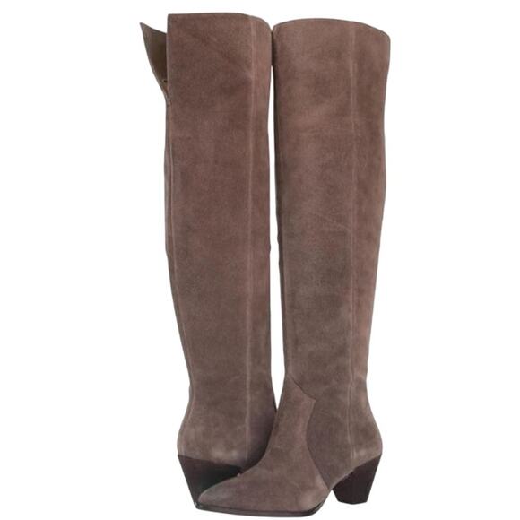 NEW Vince Camuto Sewinny over-the-knee suede Leahter boots taupe WC size 6.5M - Picture 1 of 6
